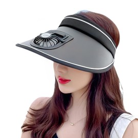 Sun Visor Hat with USB Fan, Summer Empty Top 3 Temp Settings Beach Cooling Anti UV Adjustable Fishing Hiking Cycling Cap Black