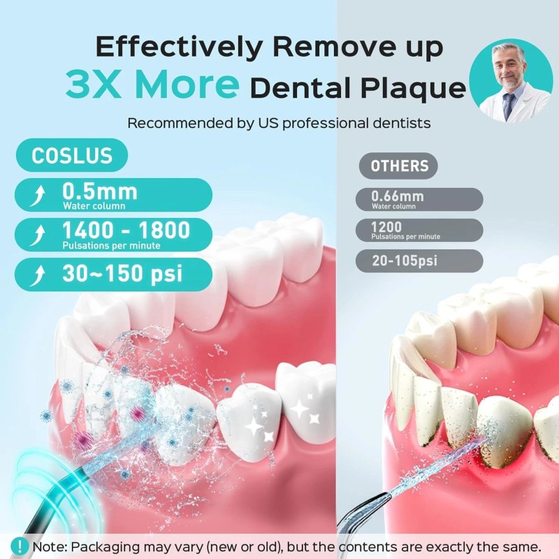 Coslus Water Dental Flosser Pick for Teeth: 4 Modes Cordless