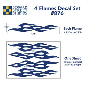 Set of 4 Flame Decals, Retro Fire Motorcycle Helmet Stickers, Hotrod Flames Adult Bike Frame Transfers / #876