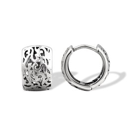 Watforsh Silver Hoop Huggie Small Chunky Filigree Round Circle Simple Vintage Work Earrings for Women Office