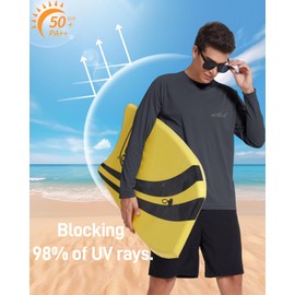 Men's UPF 50+ Sun Protection Shirts Rash Guard Long Sleeve Quick Dry Moisture Wicking Workouts Outdoor (DG L) Dark Grey