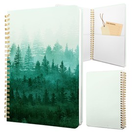 Stanoha Cute Spiral Notebook journal A5 Aesthetic Pretty Floral Design for Women Girls Kawaii with Pocket, 8.5 x 5.7 inch, Green Forest