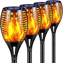 TomCare Solar Lights, 43" Waterproof Flickering Flames 96 LED Torches Outdoor Landscape Decoration Lighting Auto On/Off Pathway Lights for Garden Patio Yard Christmas, Black(4)
