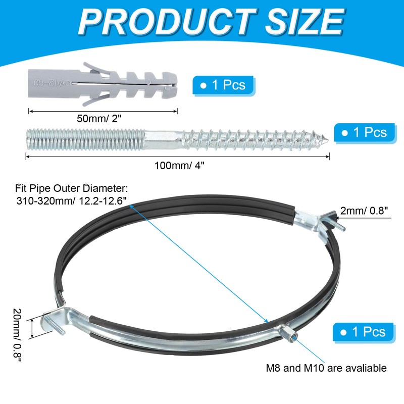 PATIKIL 12.2"-12.6"/310-320mm Split Ring Pipe Hanger, Heavy Duty Adjustable Pipe