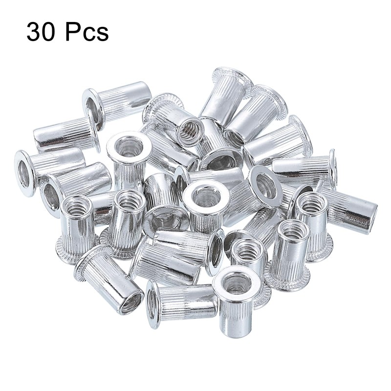 sourcing map #10-24 Rivet Nuts Aluminium Alloy Knurled Flat Head