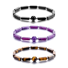 Top Plaza 3 Pcs Healing Crystal Stone Bracelet Natural Gemstone Yoga Meditation Anxiety Beaded Stretch Bracelets for Men Christmas Gifts # Style 1
