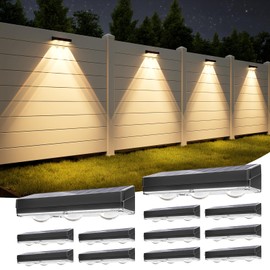 APONUO Solar Fence Lights Outdoor Waterproof, Fence Lights Solar Powered, 12 RGB Color Modes & Warm White & Cool White, Fence Solar Light Outdoor for Backyard, Patio, Wall, Deck, Yard（12 Pack, Black）