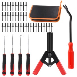 Tanstic Juego de 47 pistolas de remache de plástico, incluye 40 remaches ciegos de nailon negro, remachador de mano, herramienta de extracción de brasier, juego de ganchos de precisión con funda de almacenamiento para automóviles