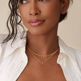 MANBU September Birthstone Necklace for Women: Gold Double Layered Chain Birthstone Necklace Birthday Gifts, Large, Metal, No Gemstone