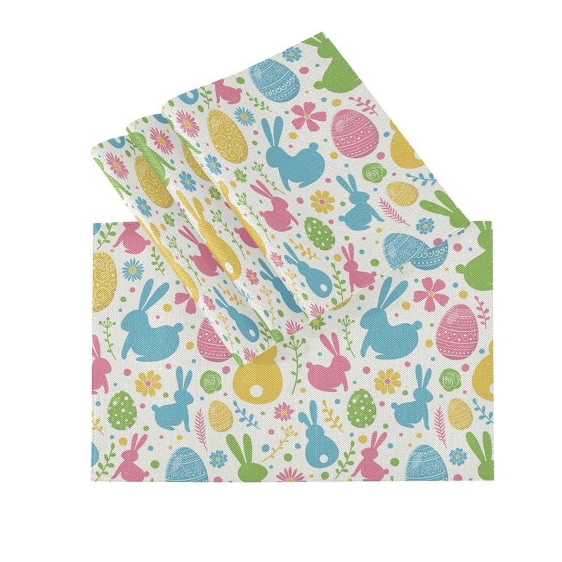 Happy Easter Day Bunny Eggs Placemats Set of 6 Easter