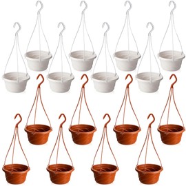 EBOOT 16 Pcs Hanging Plants Outdoor 7 Inch Hanging Flower Pot Bulk Hanging Baskets for Plants with Drainage Hole Hanging Plant Pots for Outdoor Outside Indoor Garden Balcony (Coffee, White)