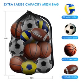 BROTOU Extra Large Football Ball Net for 10-15 Balls, Large Bag Ball Bag with Drawstring and Shoulder Strap, Multi-Purpose Ball Bag Net, Ball Bag Football Mesh Bag (2 Pieces (30 x 40 inches/75 x 100