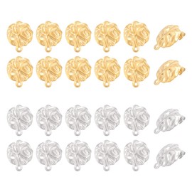 UNICRAFTALE 32pcs 304 Stainless Steel Stud Earring Findings Golden Textured Oval Post Ear Stud with Ear Nuts Metal Ear with Horizontal Loops Pin 0.9mm for Jewelry Making