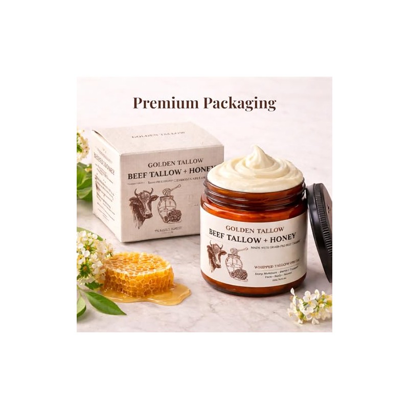 Whipped Tallow Honey Balm for Face & Skin, Beef Tallow