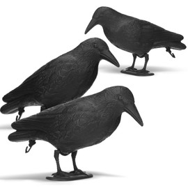 Sliner 3 Pcs Realistic Crows Decoy Lifesize Black Crow Extra Large Ravens Birds Figures for Attracting Crows Crow Decoration for Garden Yard Backyard Statues to Stand or Hang (Classic Style,Plastic)