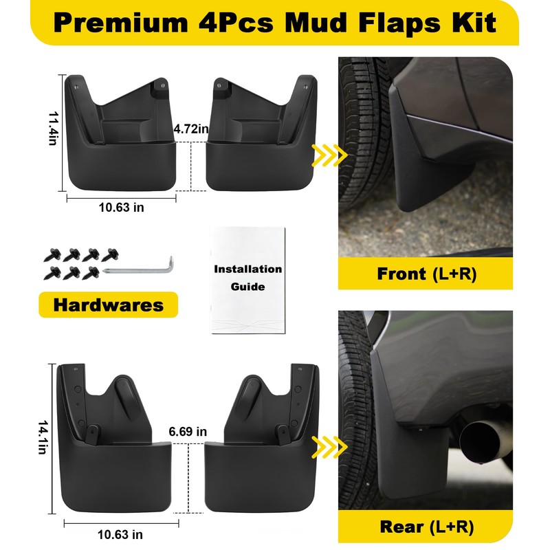 No Drill Mud Flaps for 2022-2026 Toyota Tundra Splash Guards,