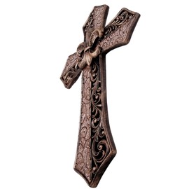 Beige and Gold Toned Wall Cross Featuring a Fleur De Lis Design, French Themed Décor, Religious Gift, 13.75 Inches