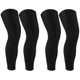 2 Pairs Full Leg Compression Sleeve, Calf Compression Sleeve Women Men with Anti-slip Silicone Strips, Long Compression Leg Sleeves for Men Women Sports Cycling Running Basketball (Black+Black, XL)