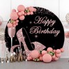 Yeele 7x7ft Happy Birthday Round Backdrop Cover Black and Pink