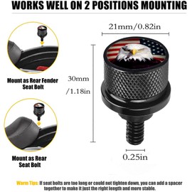 2 PCS Stainless Steel Knurled Fender Seat Bolt Screw 1/4"-20 Thread Compatible with Harley Sportster Touring Softail Dyna CVO Electra Glide Street Glide 1996-2020- American Eagle (Black)