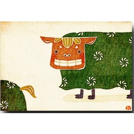 和風イラストポストカード 「獅子舞」 めでたい絵葉書 年賀状 和道楽