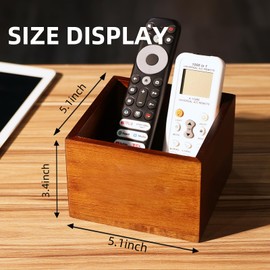 Remote Control Holder, Wooden TV Remote Holder for Table, Remote Organizer Caddy for Home Decor, Remote Box for Nightstand, Brown, 1 Slot - 5.1 Inch