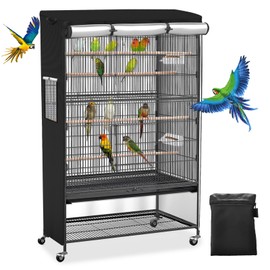 Universal Large Bird Cage Cover Bird Cage Covers for Night Light-Blocking & Breathable Fit for Parrots and Other Small Animals Waterproof Durable Oxford Fabric 38" L x 24" W x 48" H Black