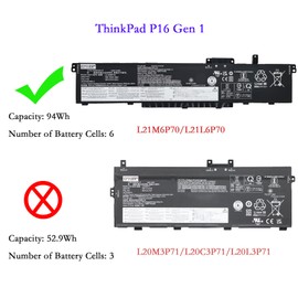 EPYOBW L21M6P70 Laptop Battery 94Wh 8120mAh 6-Cell 11.52V Compatible with Lenovo ThinkPad P16 Gen 1 / ThinkPad P16 Gen 2 Series L21L6P70