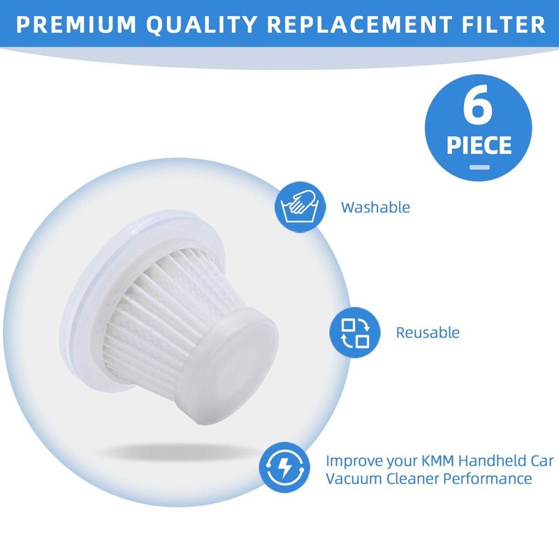 6-Pack LT-117C HEPA Filter Replacement: for KMM Handheld Car Vacuum