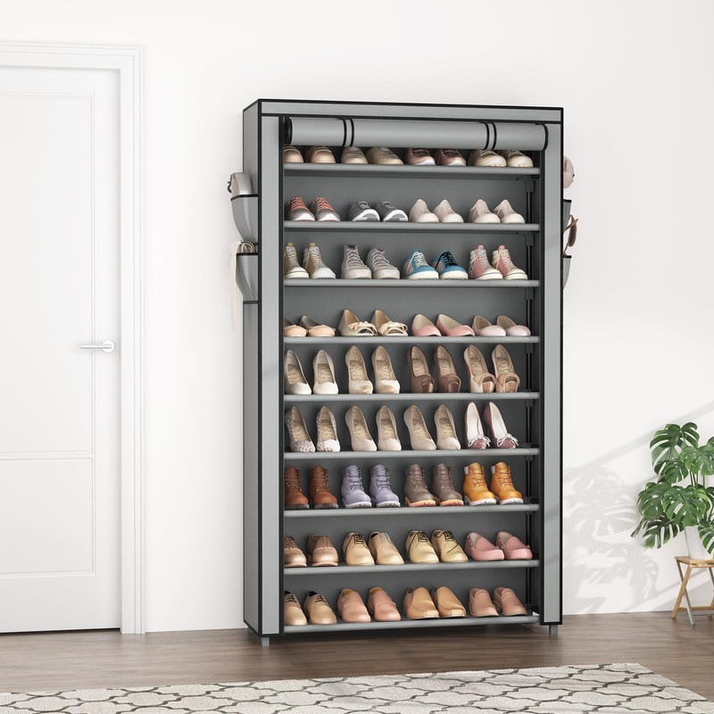 LANTEFUL Shoe Rack with Covers 10 Tier Tall Shoe Rack