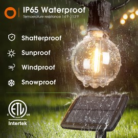 addlon 25FT Solar Powered Outdoor String Lights Waterproof with Remote, G40 Solar Powered String Lights with 13 LED Shatterproof Bulbs, 3 Light Modes, Dimmable Solar Lights for Outside Bistro Cafe