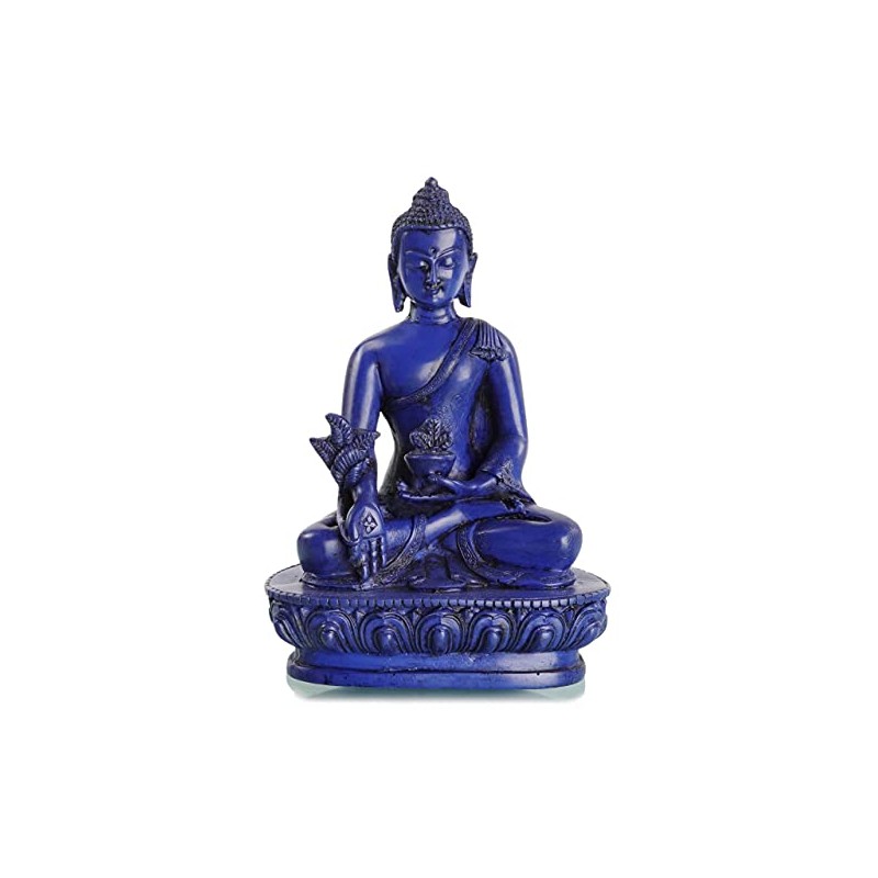 BUDDHAFIGUREN Buddha-Statue Medizinbuddha Blau aus Resin (Gießharz) 13 cm Sitzend