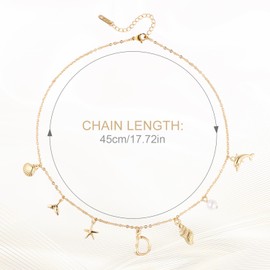 Mikovivi Initial A-Z Shell Letter Necklace, 17.72in Gold Letter Seashell Necklace Pendants Jewelry Beach Charm Necklace Birthday Anniversary Presents for Women Girls(D)