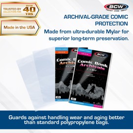 BCW Current/Modern Comic Mylar Archivals - 2 MIL - 100 Count Pack | Archival Comic Book Bags | Standard Size 7 x 10.5 Inches, Secure 1.5 Inch Flap | Protective Covers for Comic Book Collectors