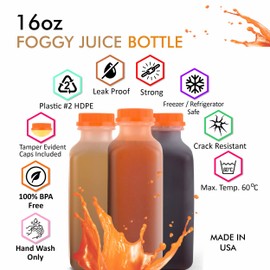 Empty Plastic Juice Bottles with Tamper Evident Caps 16 OZ - Smoothie Bottles - Ideal for Juices, Milk, Smoothies, Picnic's and even Meal Prep by EcoQuality Juice Containers (16 Ounce) (150)