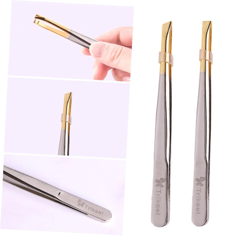 Mikinona Professional Eyebrow Tweezers Stainless Steel Clamps Flat Oblique Mouths