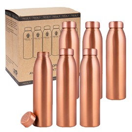 NORMAN JR, Copper Water Bottle 1L - Gift Box of 6, Plain, an Ayurvedic vessel made from pure copper - helps you drink more water, with many health benefits