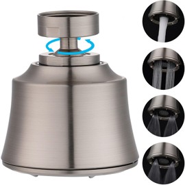 iFealClear Sink Faucet Aerator, Big Angle Swivel Faucet Sprayer Head, 360 Degree Kitchen Sink Faucet with 4 Spray Modes, Female and Male Thread Adapter Included, Brushed Nickel