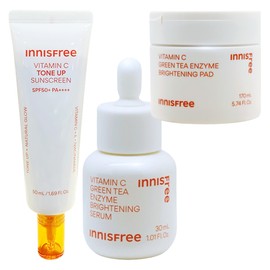 Innisfree Vitamin C Blemish Tone Up Sun Cream + Enzyme Blemish Toning Pads 60 sheets + Enzyme Blemish Toning Serum 30ml / 이니스프리 비타민C 잡티 톤업 선크림+엔자임 잡티 토닝 패드 60매+엔자임 잡티 토닝 세럼 30ml