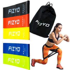 Fizyo Resistance Bands, Fitness Band, Gymnastics Band, Set of 5 Pieces, 5 Colours, 5 Resistance Levels, Made of 100% Latex, Pictures of Exercises on the Back of the Bands