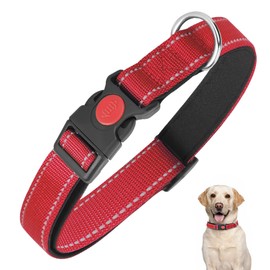 Dog Collar, Reflective Dog Collar with Safety Buckle, Adjustable Nylon Pet Collars with Soft Neoprene Padding for Small Medium Large Dogs (Red, L)