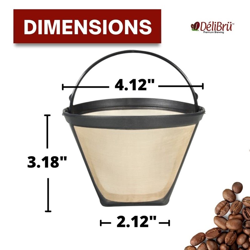 Delibru - Filtro de café reutilizable dorado para cafeteras DCC-450