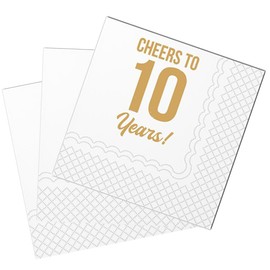 SharkBliss Funny 10th Birthday Cocktail Napkins, 50 Pack Funny 10th Birthday Paper Napkins for Boys Girls Ten 10th Bday Table Decorations 2-Ply, 5x5" (Gold, Cheers To 10 Years)
