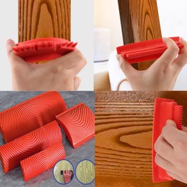 Wood Grain Paint Tool,6PCS Soft Rubber Wood Grain Painting Tool, Textured Pattern Roller with Handle for Wall Floor Furniture DIY Room Decoration