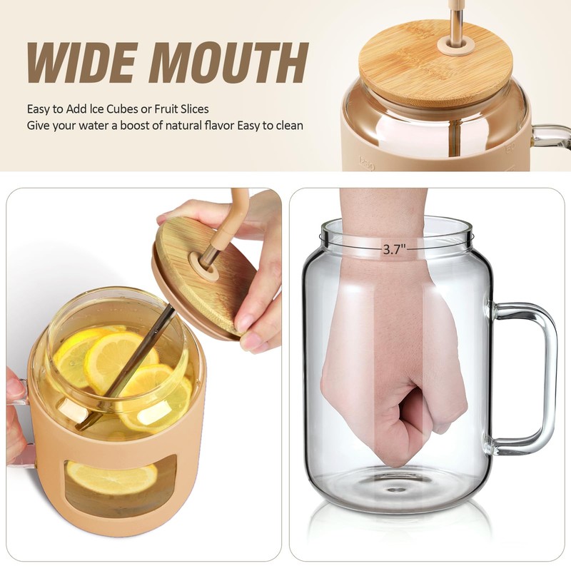 WINSA 50 oz Glass Water Bottles with Silicone Sleeve,Glass Tumbler