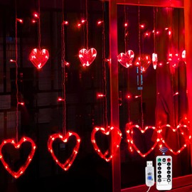 Valentine Lights, Red Heart Lights Indoor Outdoor, Valentines Day Window Lights, 126 Led 12 Heart Curtain Lights, Heart String Lights, Light Up Hearts for Window, Lighted Valentine Decorations