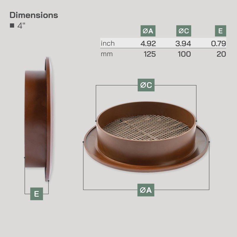 Vent Systems 4'' Inch - Pack of 5 - Brown
