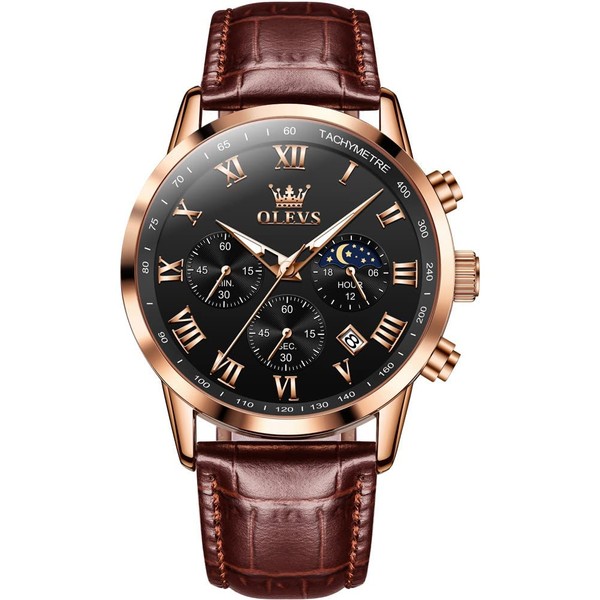 OLEVS Men's Quartz Lightweight Black Gentleman Date Day Watch, brown
