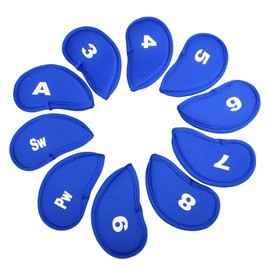 RHINORO - Set of 10 - Golf Iron Clubs Head Covers Cover Protector 3 4 5 6 7 8 9 A SW PW Soft & Lightweight (Blue)