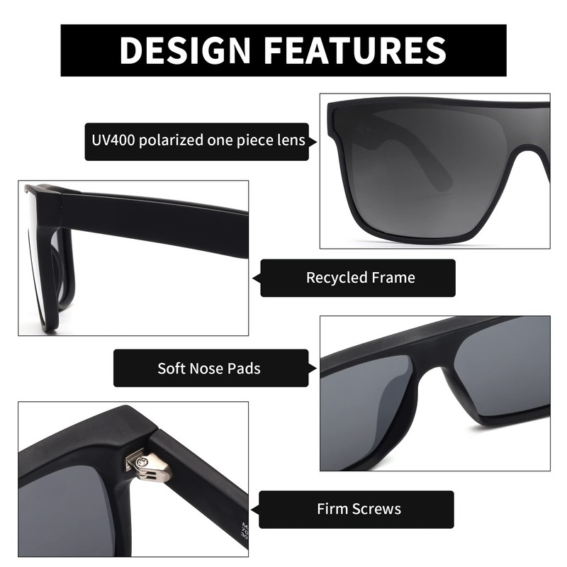 GLINDAR Oversized Square Polarized Sunglasses for Men Women, One Piece